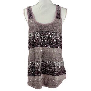 Express Dreamweight Cotton Racerback Lavender Tank With Sequin Stripes Size L